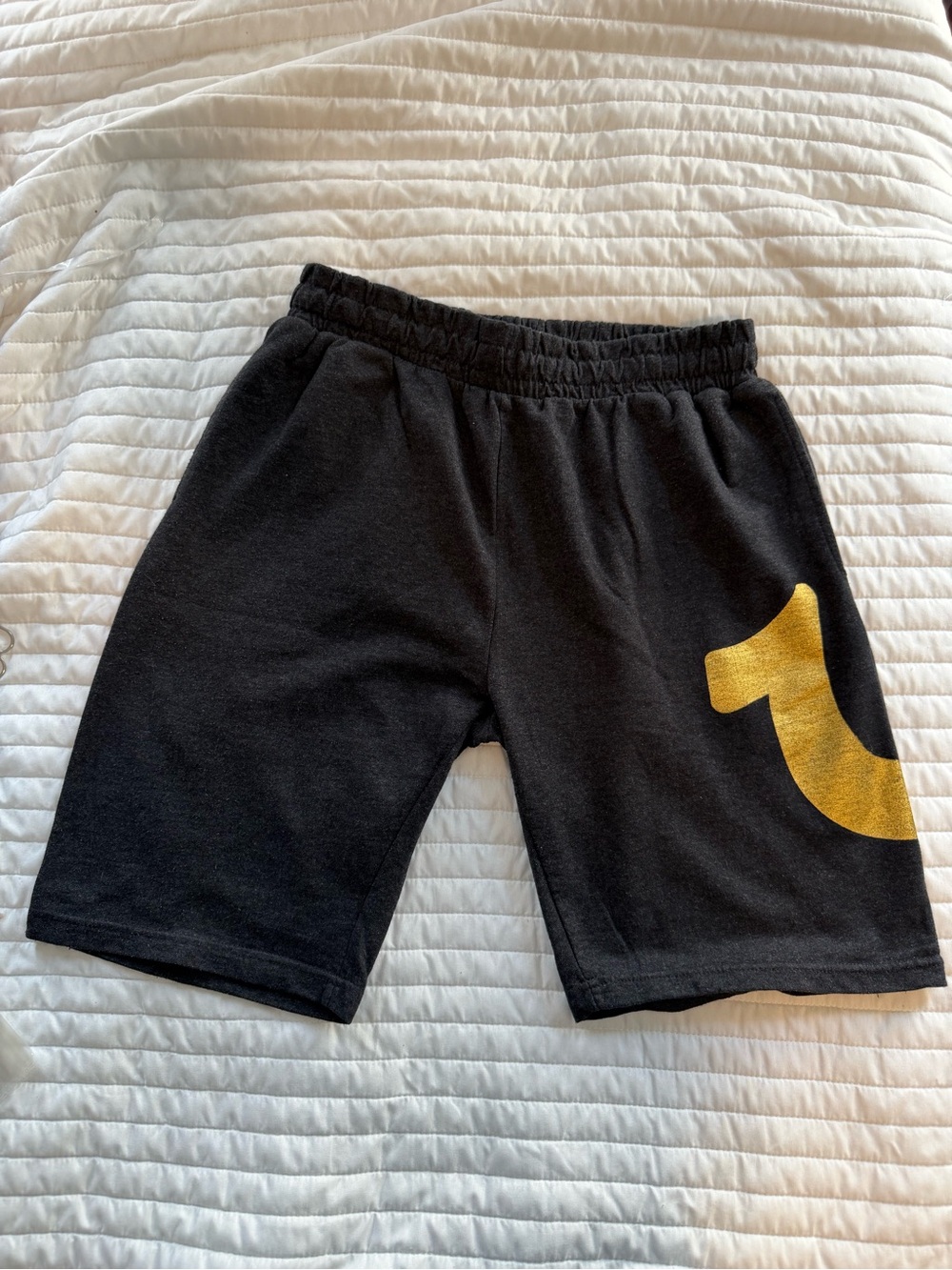 True Religion Black Athletic Shorts with Gold Logo